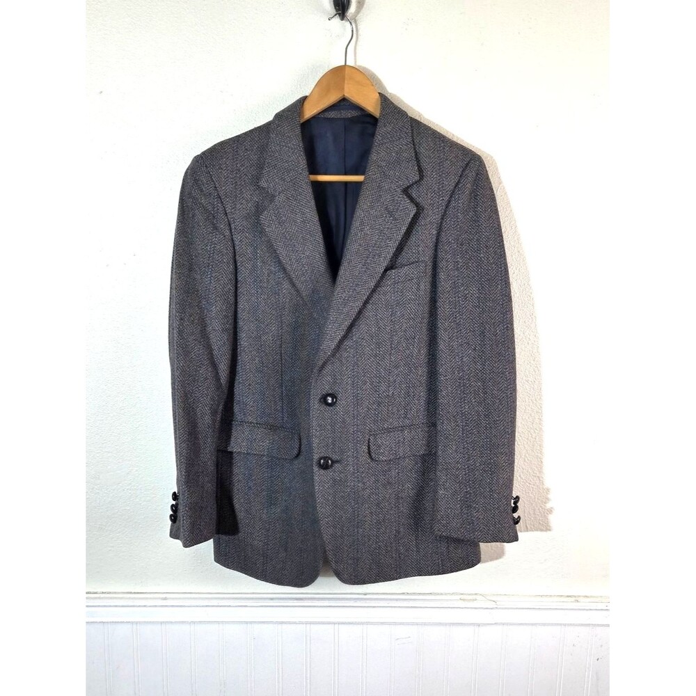 Vintage Egon Von Furstenberg Mens Wool Tweed Blazer 38R Gray Pinstripe Sport